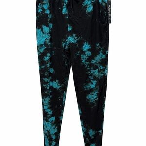 Leggings Depot Black and Teal Tie-Dye Leggings